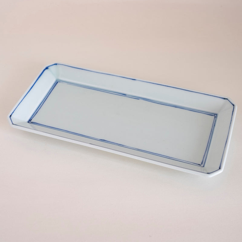 有田焼 染付渕線長角皿(中)