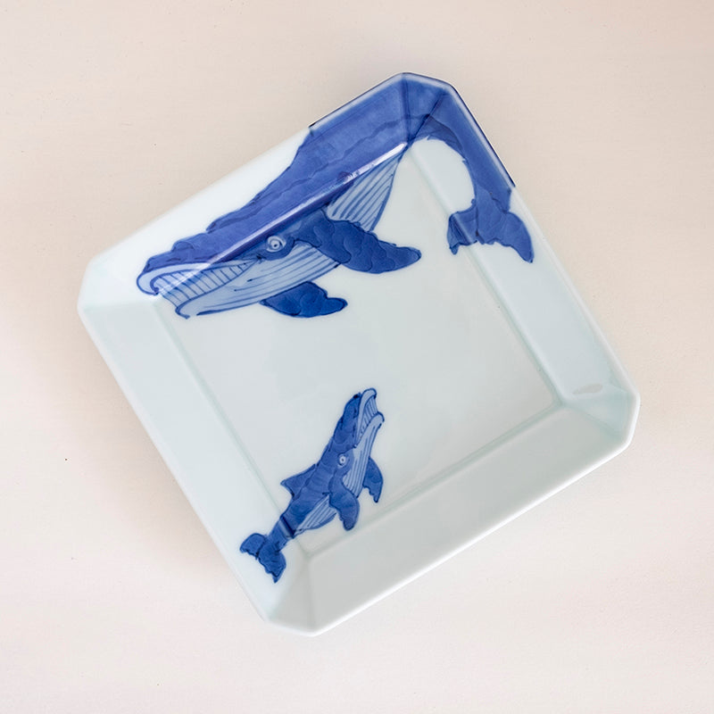 有田焼 染付ナガスくじら15㎝角皿