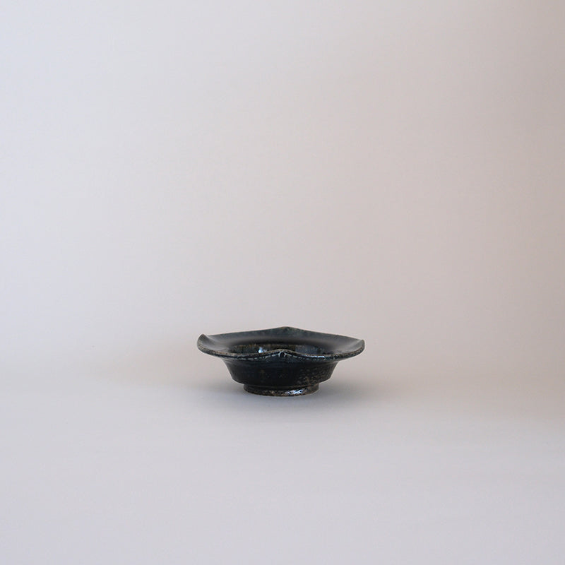 益子焼 瑠璃 輪花小鉢