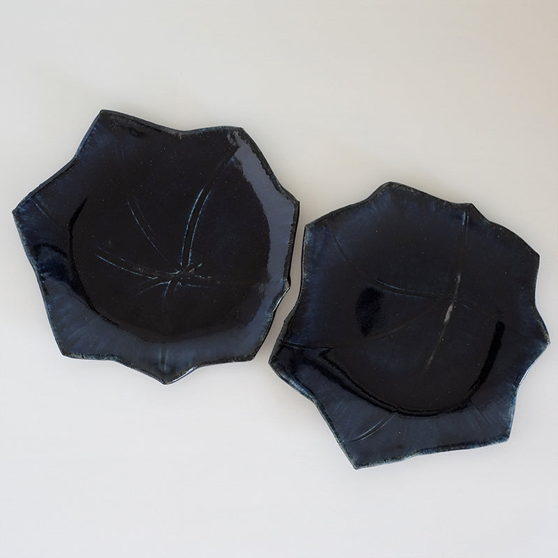 益子焼 瑠璃 楓皿 (カエデ)