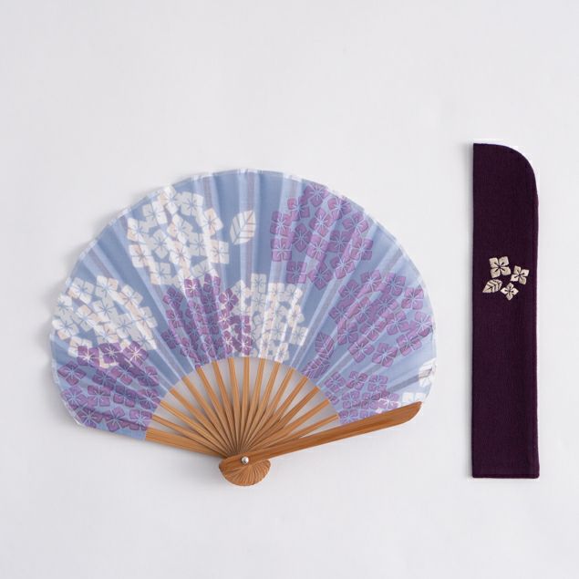万月扇子セット 紫陽花文様 紫
