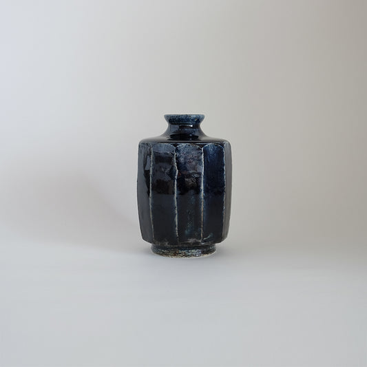 益子焼 瑠璃 面取一輪挿し