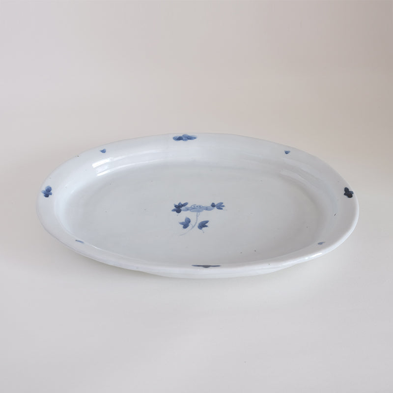 九谷焼 8寸だ円プレート皿「染草花文」