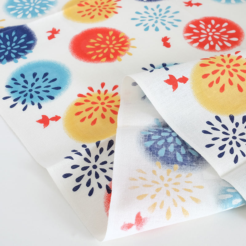 てぬぐい 華やか花火と金魚 オフ