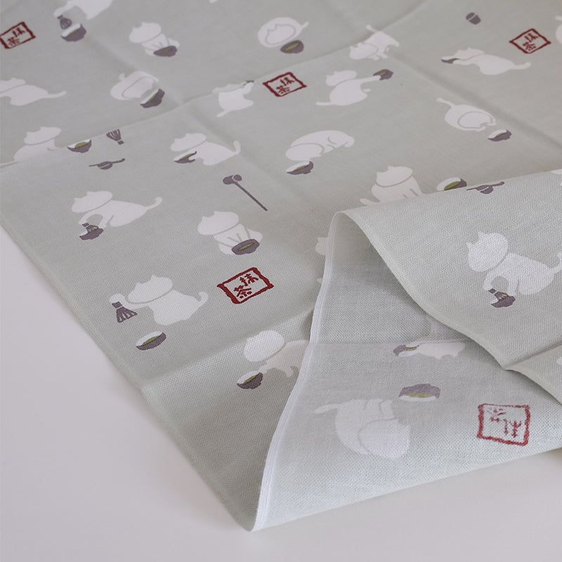 てぬぐい 抹茶ねこ エメグリーン