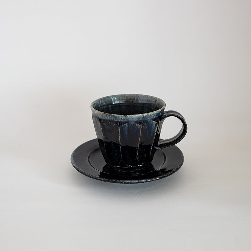 益子焼 瑠璃 面取コーヒーカップ