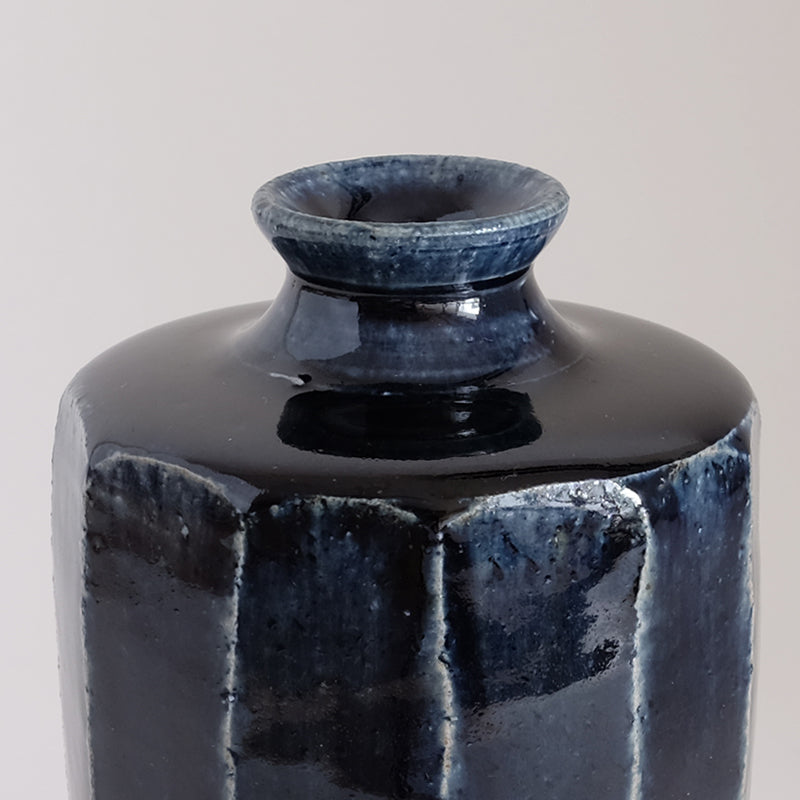 益子焼 瑠璃 面取一輪挿し