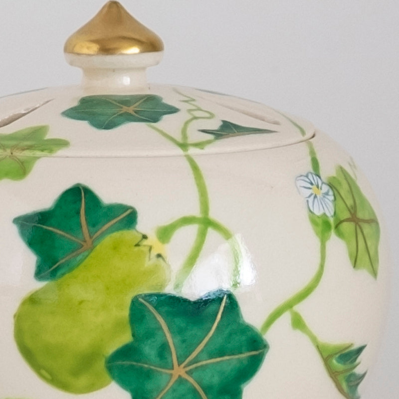 色絵丸香炉 夕顔