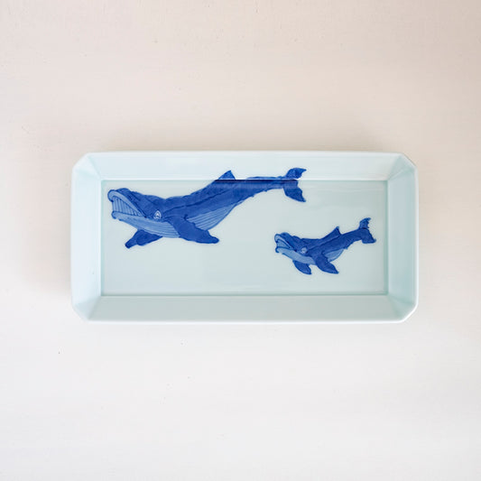 有田焼 染付ナガスくじら長角皿(中)