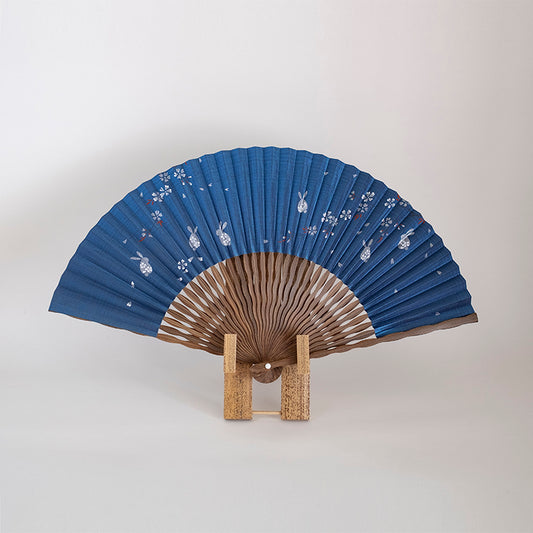 京扇子 女物紙扇 跳ね兎 紺