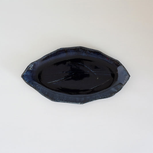 益子焼 瑠璃 木の葉皿