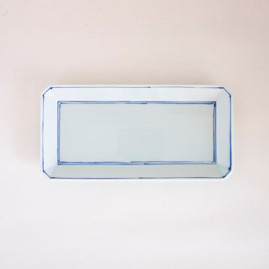 有田焼 染付渕線長角皿(中)