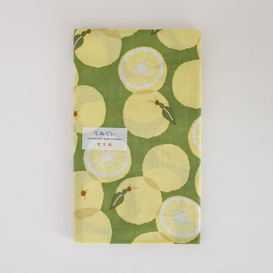 てぬぐい 採れたて柚子 グリーン