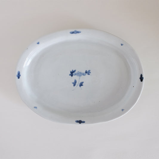 九谷焼 8寸だ円プレート皿「染草花文」