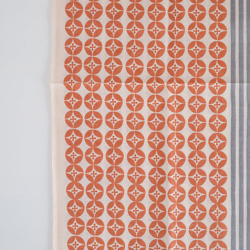 てぬぐい　花と縞　オレンジオフ