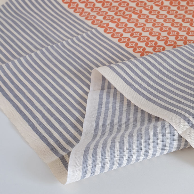 てぬぐい　花と縞　オレンジオフ